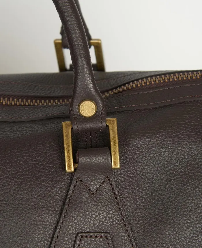 Men Bags and Luggage Barbour Leather Medium Travel Explorer Bag Chocolate