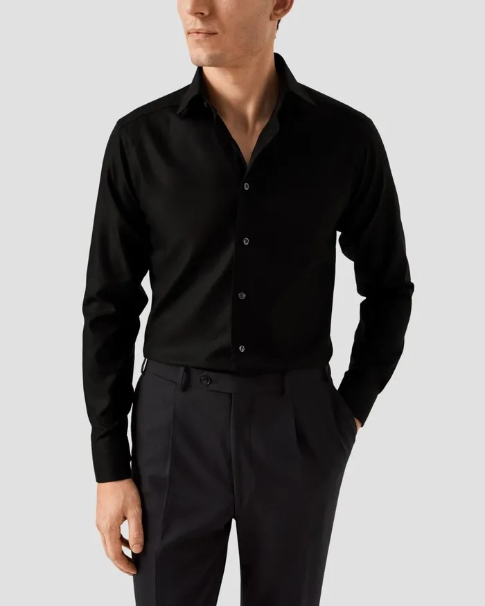 Men Black Textured Twill Shirt Black Eton Dress Shirts