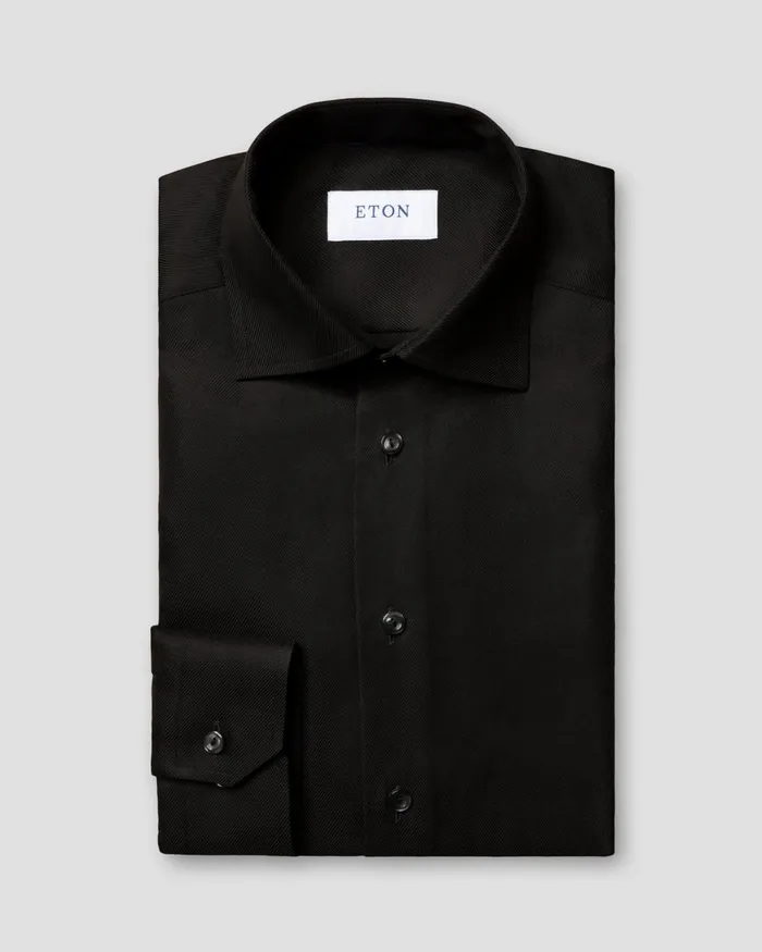 Men Black Textured Twill Shirt Black Eton Dress Shirts Men Black Textured Twill Shirt Black Eton Dress Shirts