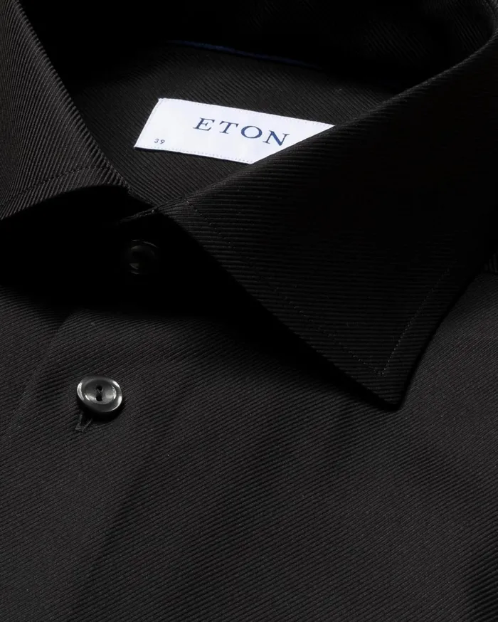 Men Black Textured Twill Shirt Black Eton Dress Shirts Men Black Textured Twill Shirt Black Eton Dress Shirts