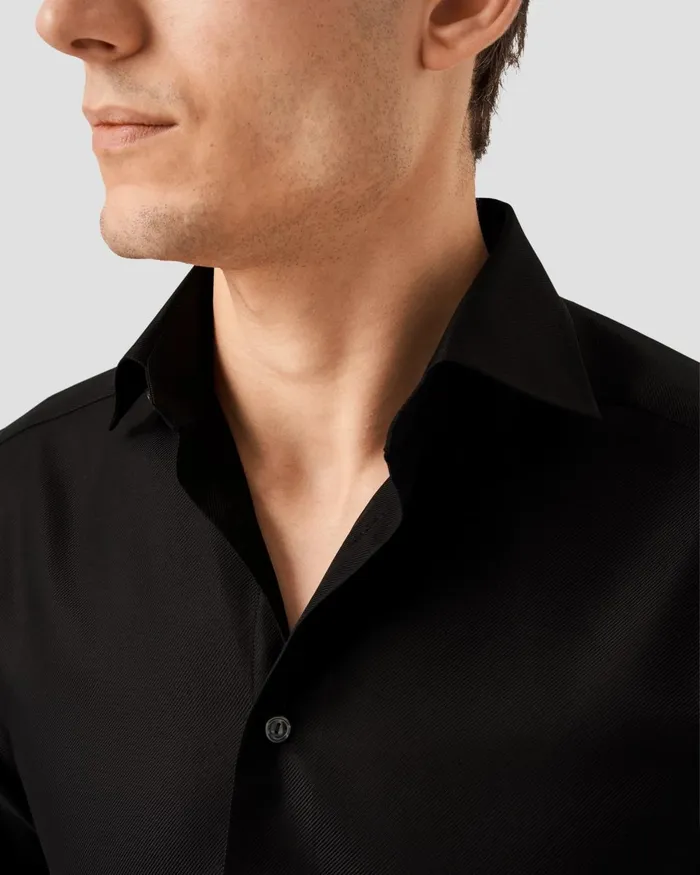 Men Black Textured Twill Shirt Black Eton Dress Shirts Men Black Textured Twill Shirt Black Eton Dress Shirts