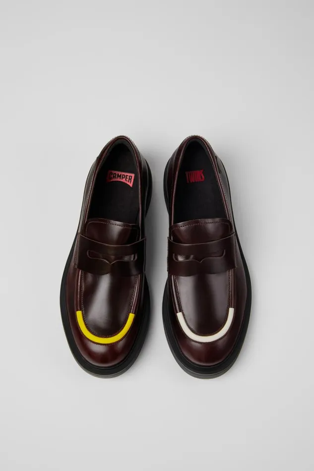 Men Camper Formal Shoes Twins Burgundy Leather Shoes