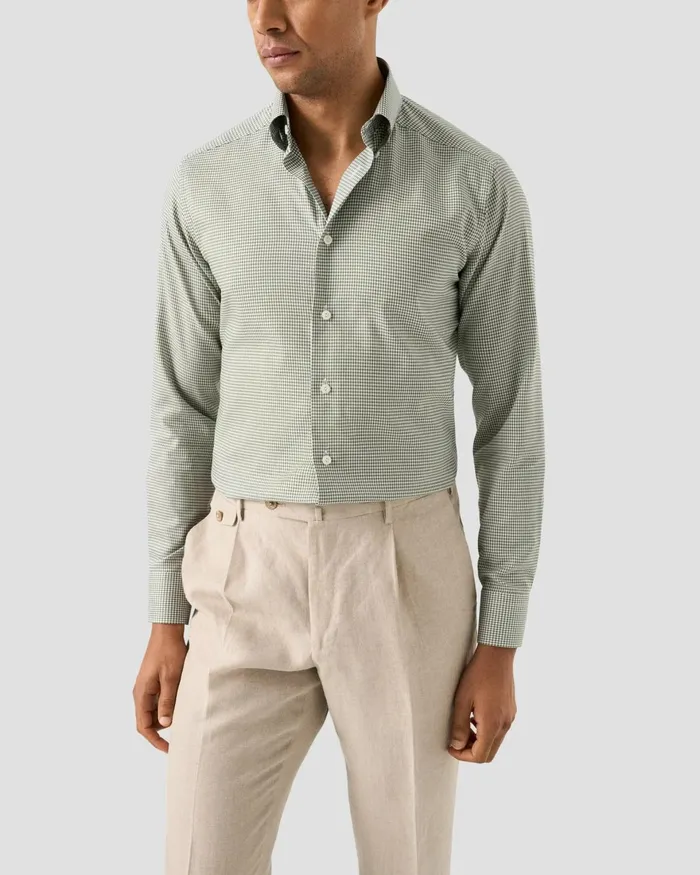 Men Check Signature Oxford Shirt Green Eton Dress Shirts