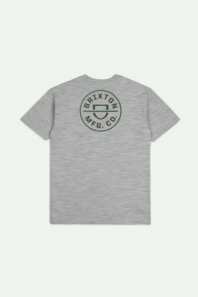 Men Crest II SS Standard TShirt Heather Greywashed Blackpine Needle Brixton TShirts
