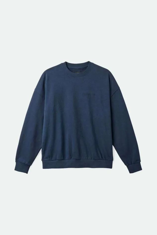 Men Embroidered Heavyweight Oversized Crew Washed Navy Brixton Sweatshirts and Hoodies Men Embroidered Heavyweight Oversized Crew Washed Navy Brixton Sweatshirts and Hoodies