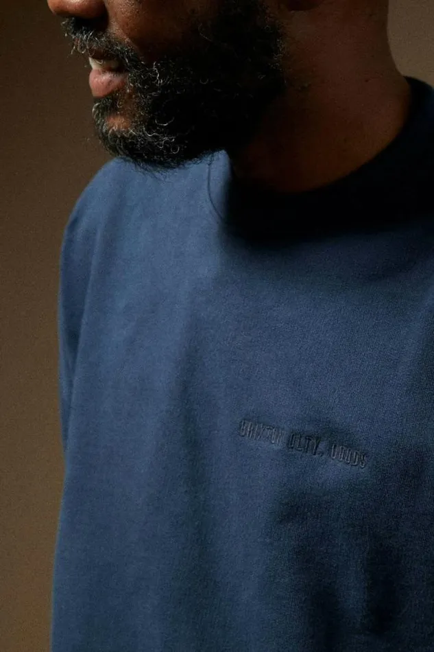 Men Embroidered Heavyweight Oversized Crew Washed Navy Brixton Sweatshirts and Hoodies