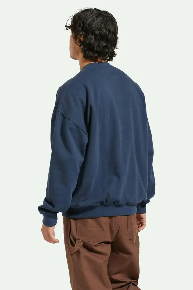 Men Embroidered Heavyweight Oversized Crew Washed Navy Brixton Sweatshirts and Hoodies
