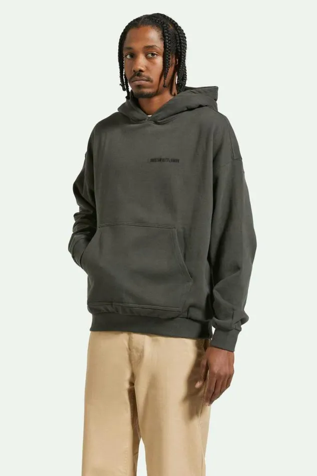 Men Embroidered Heavyweight Oversized Hoodie Washed Black Brixton Sweatshirts and Hoodies