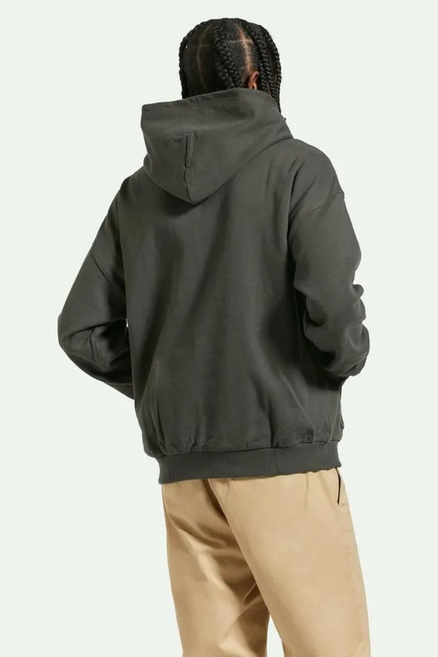 Men Embroidered Heavyweight Oversized Hoodie Washed Black Brixton Sweatshirts and Hoodies
