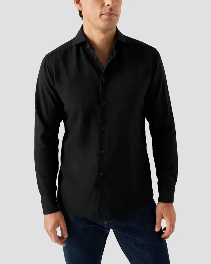Men Flannel Shirt Black Eton Casual Shirts