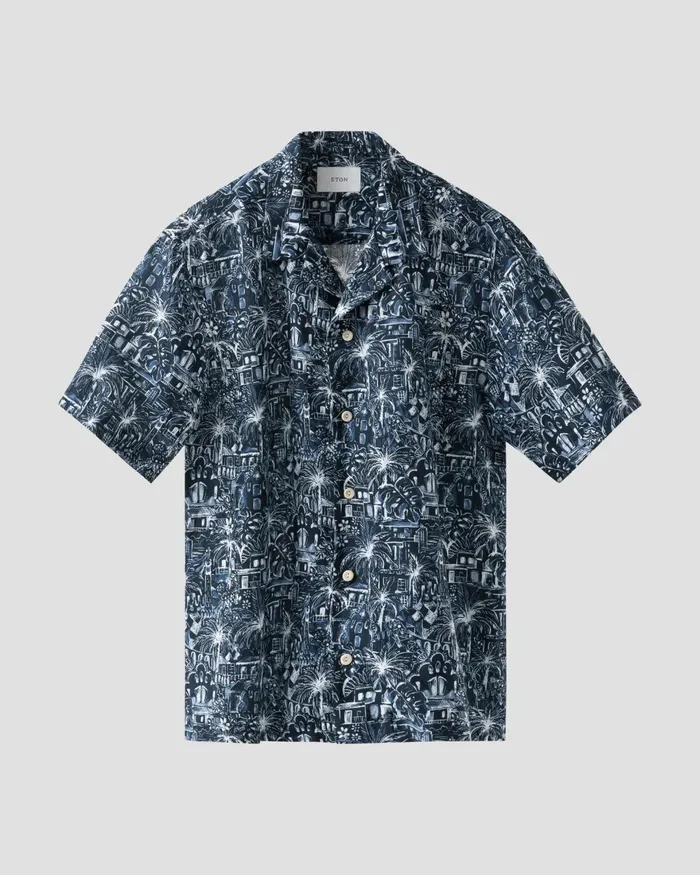 Men Floral Print Resort Shirt Blue Eton Casual Shirts Men Floral Print Resort Shirt Blue Eton Casual Shirts