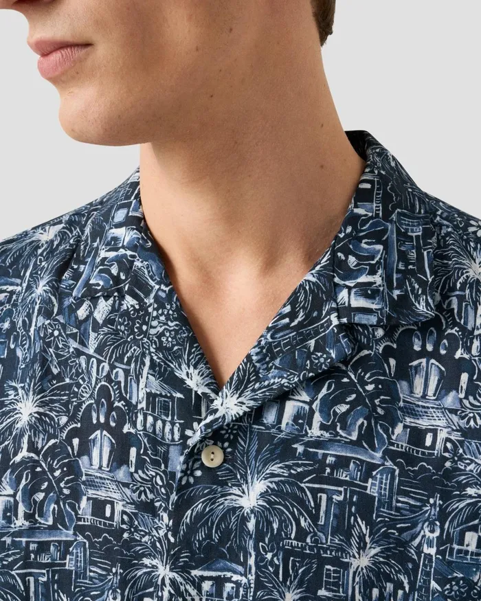 Men Floral Print Resort Shirt Blue Eton Casual Shirts Men Floral Print Resort Shirt Blue Eton Casual Shirts