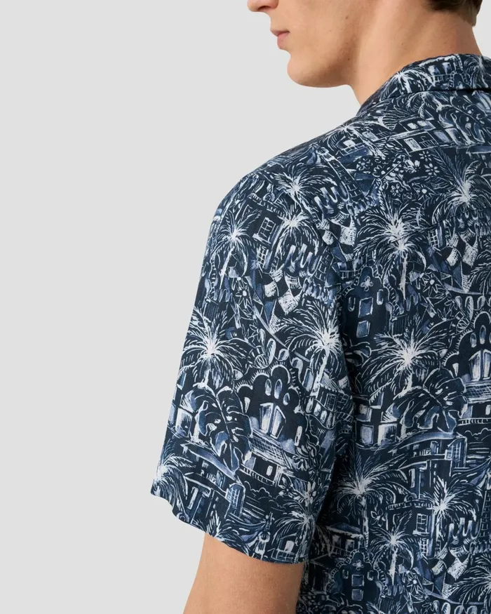 Men Floral Print Resort Shirt Blue Eton Casual Shirts Men Floral Print Resort Shirt Blue Eton Casual Shirts