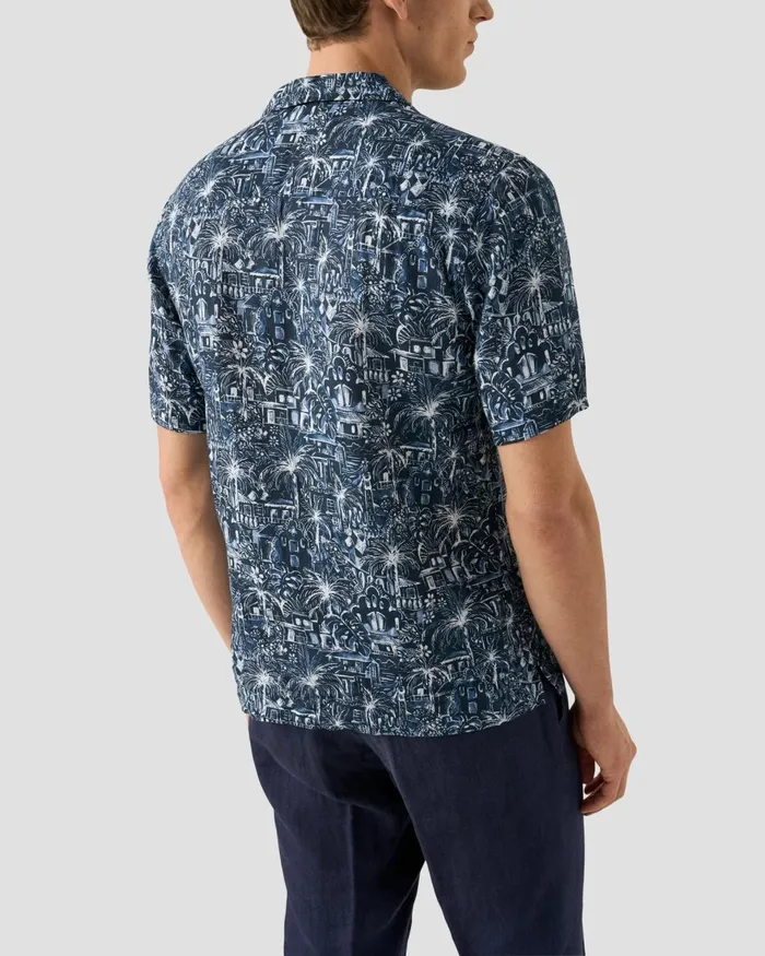 Men Floral Print Resort Shirt Blue Eton Casual Shirts Men Floral Print Resort Shirt Blue Eton Casual Shirts
