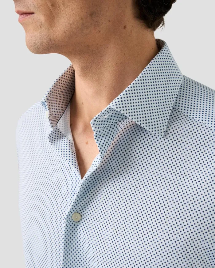 Men Geometric Cotton Fourway Stretch Shirt Blue Eton Dress Shirts Men Geometric Cotton Fourway Stretch Shirt Blue Eton Dress Shirts