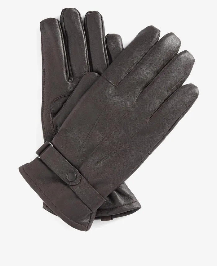 Men Hats Barbour Insulated Burnished Leather Gloves Dark Brown