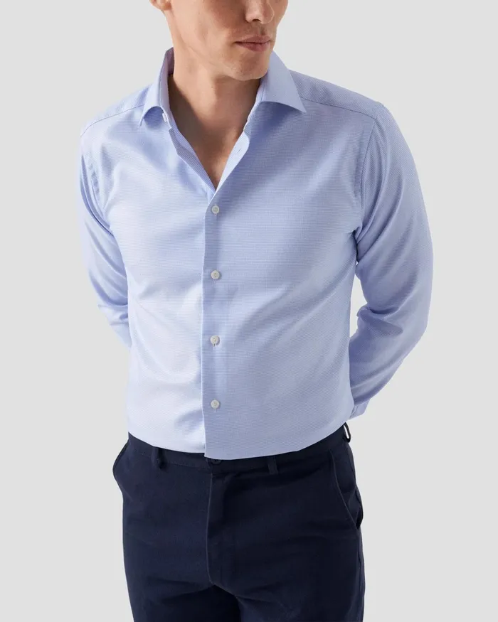 Men Light Blue Patterned Textured Twill Shirt Blue Eton Dress Shirts