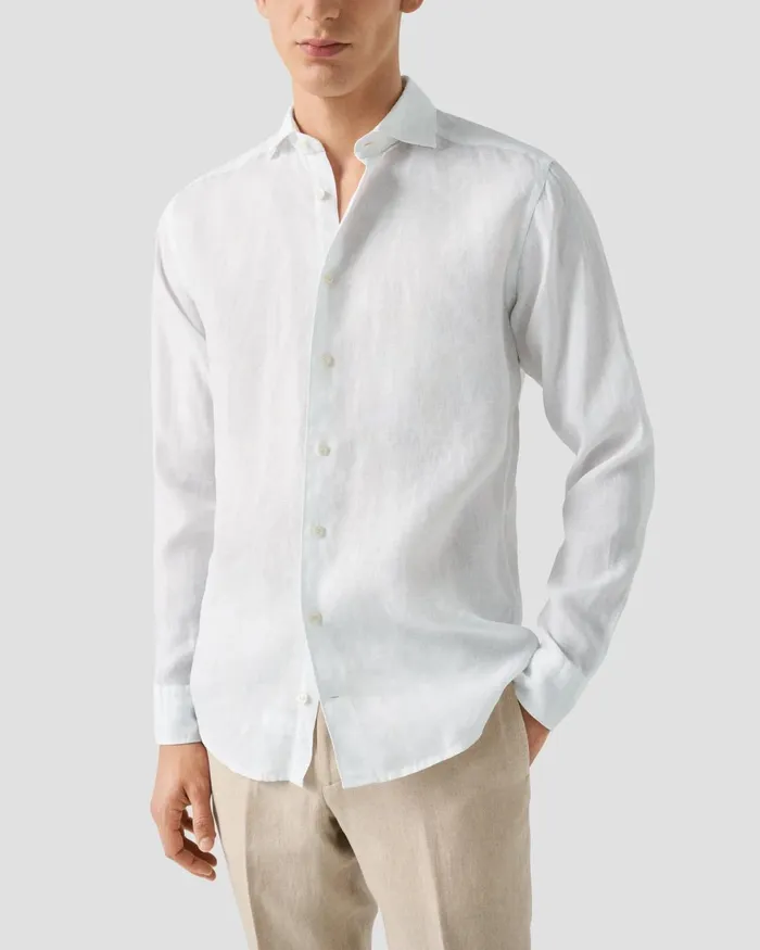 Men Linen Shirt White Eton Casual Shirts