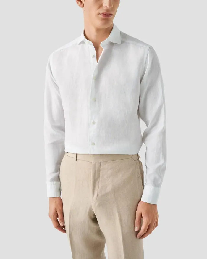 Men Linen Shirt White Eton Casual Shirts