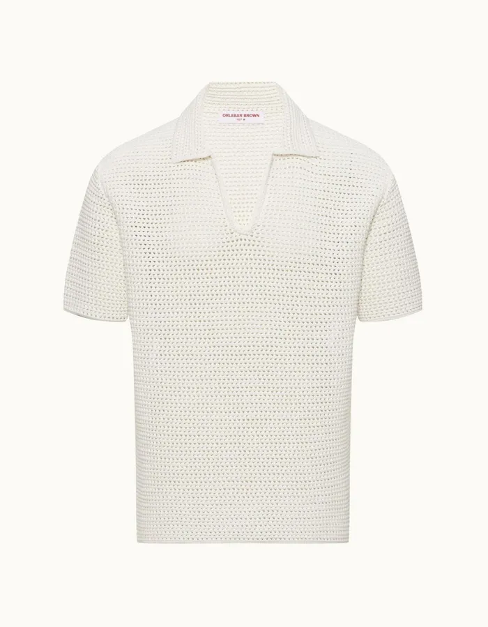 Men Orlebar Brown Polo Shirts Batten Crochet Sea Mist