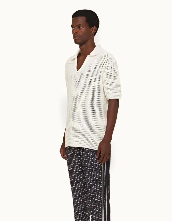 Men Orlebar Brown Polo Shirts Batten Crochet Sea Mist
