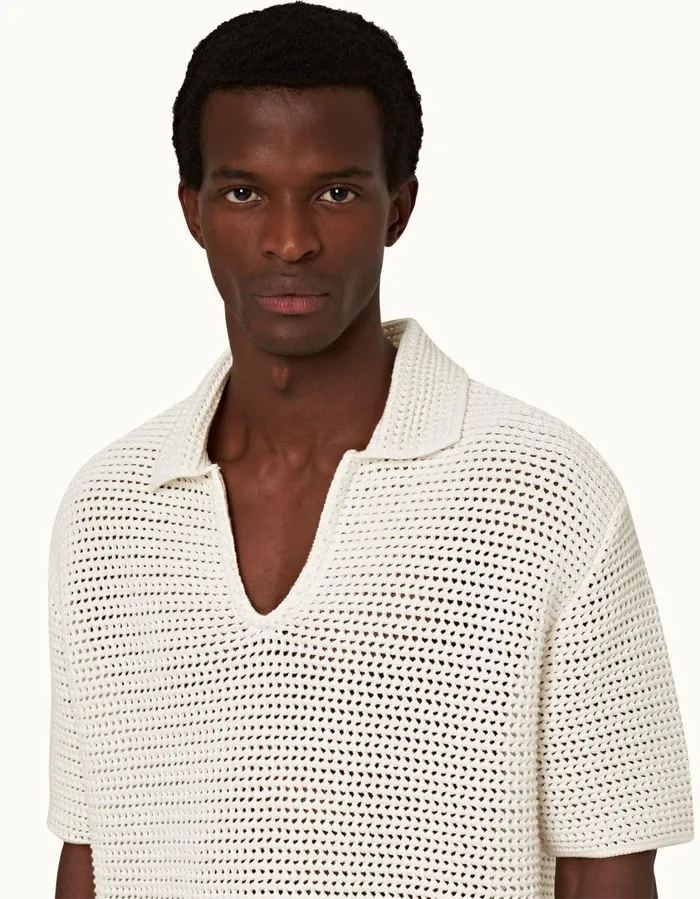 Men Orlebar Brown Polo Shirts Batten Crochet Sea Mist