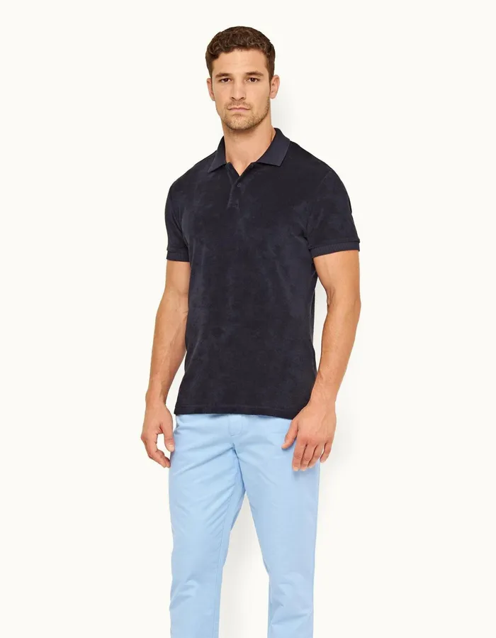 Men Orlebar Brown Polo Shirts Dr No Towelling Polo Midnight Navy