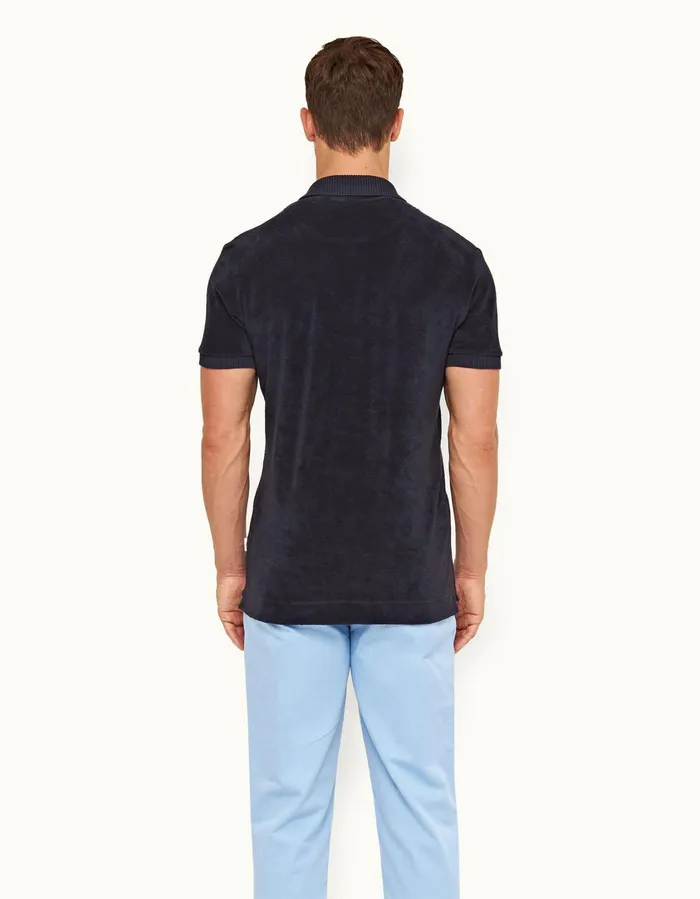Men Orlebar Brown Polo Shirts Dr No Towelling Polo Midnight Navy