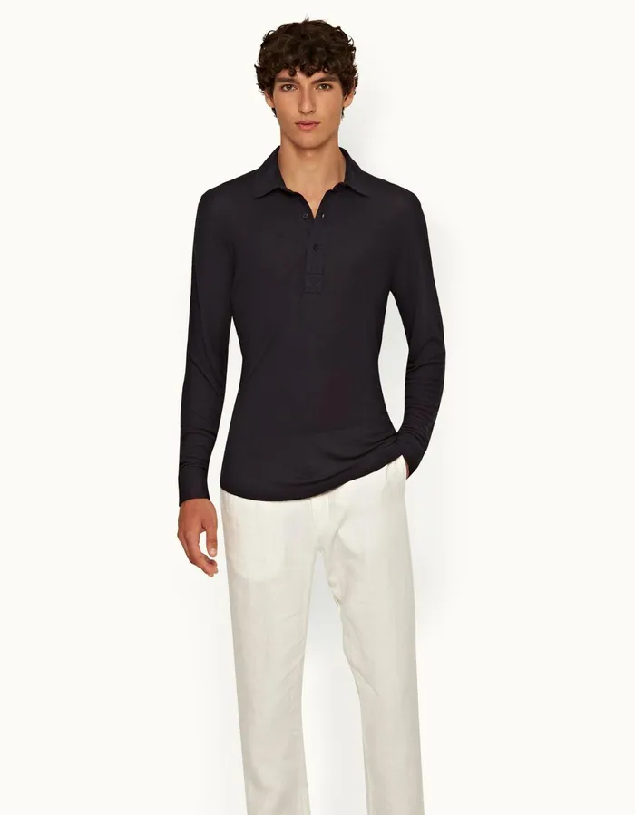 Men Orlebar Brown Polo Shirts Sebastian Cashmere Night Iris