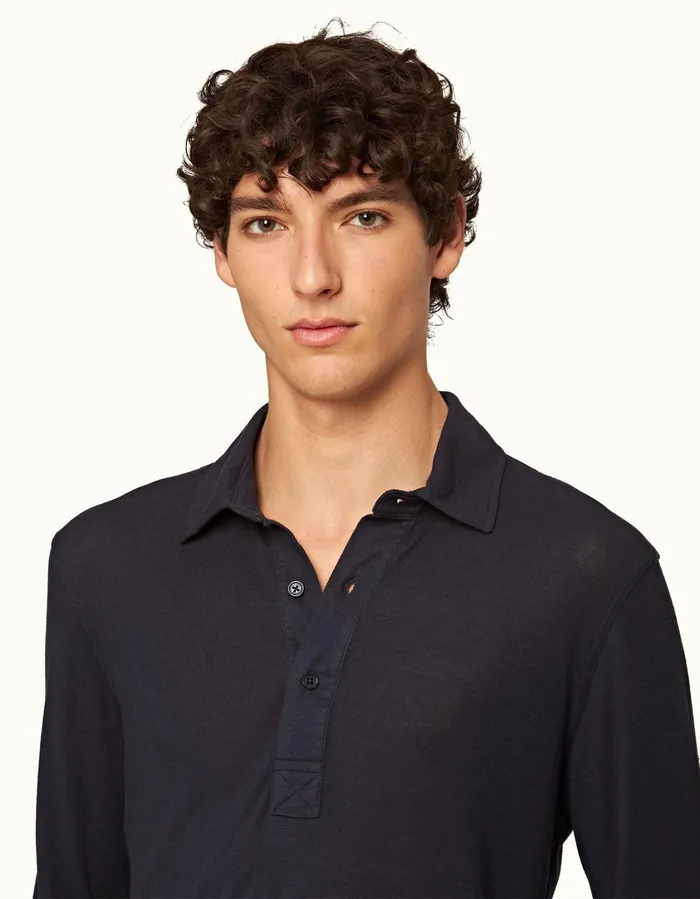 Men Orlebar Brown Polo Shirts Sebastian Cashmere Night Iris