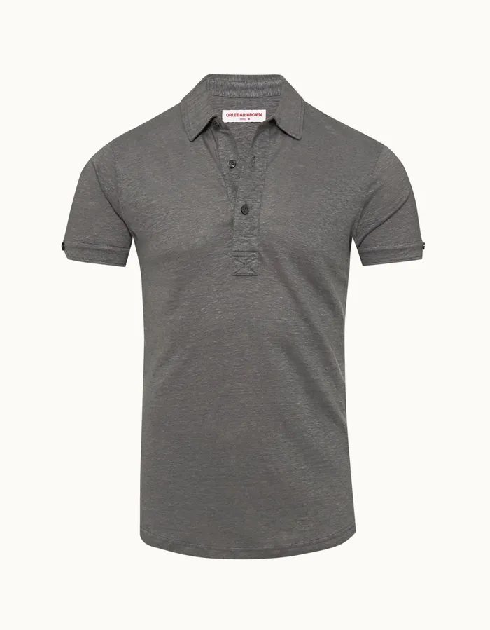 Men Orlebar Brown Polo Shirts Sebastian Linen Granite