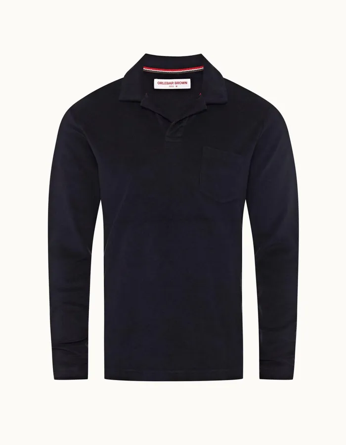 Men Orlebar Brown Polo Shirts Terry Towelling Night Iris