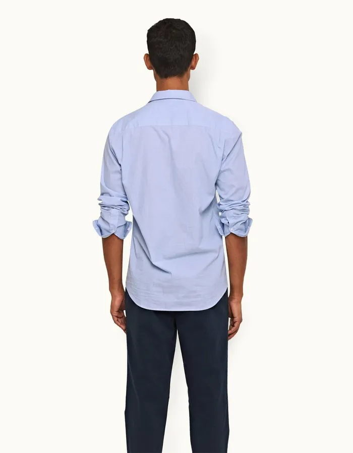 Men Orlebar Brown Shirts Giles Chainstitch Ice Bluewhite