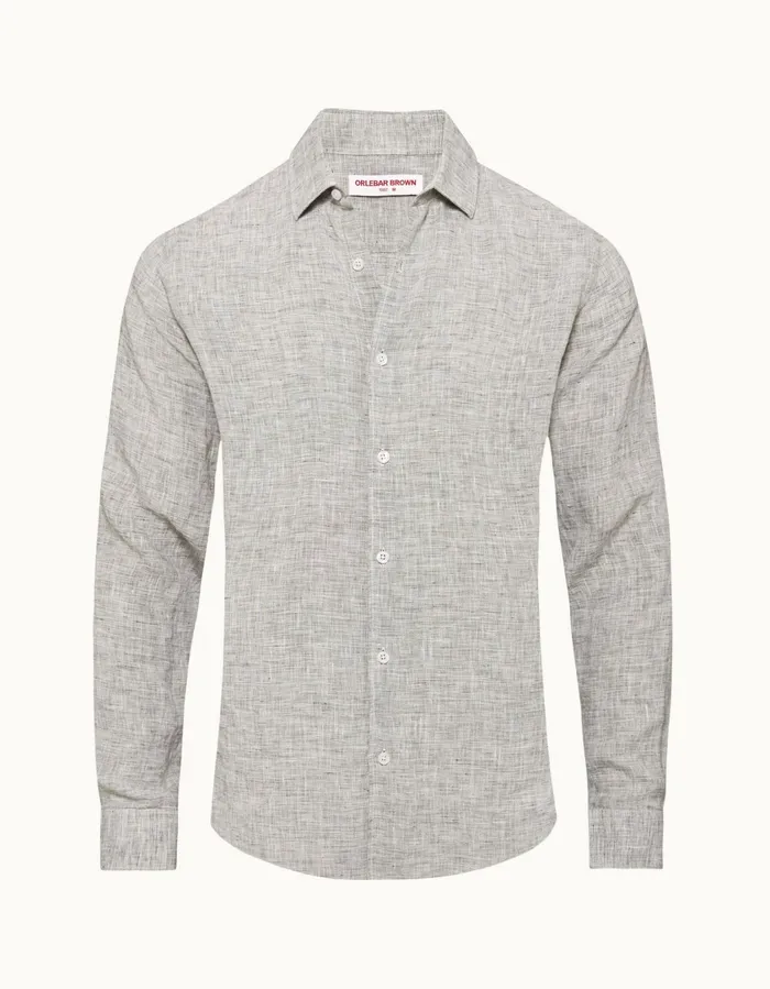 Men Orlebar Brown Shirts Giles Linen Graphitewhite