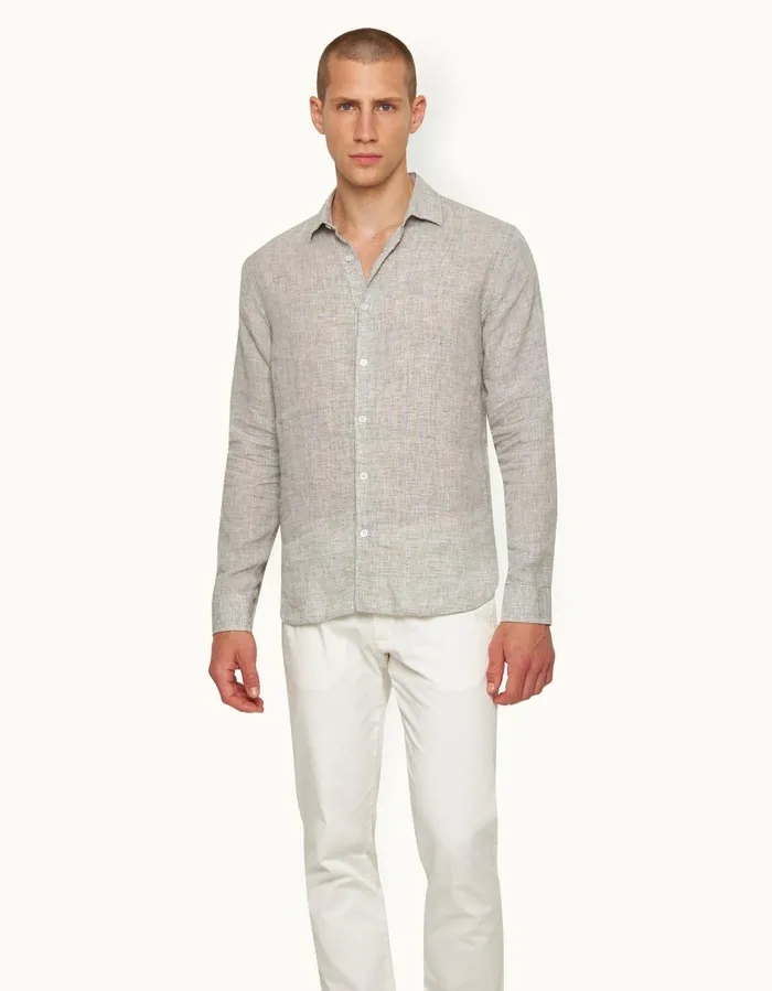 Men Orlebar Brown Shirts Giles Linen Graphitewhite