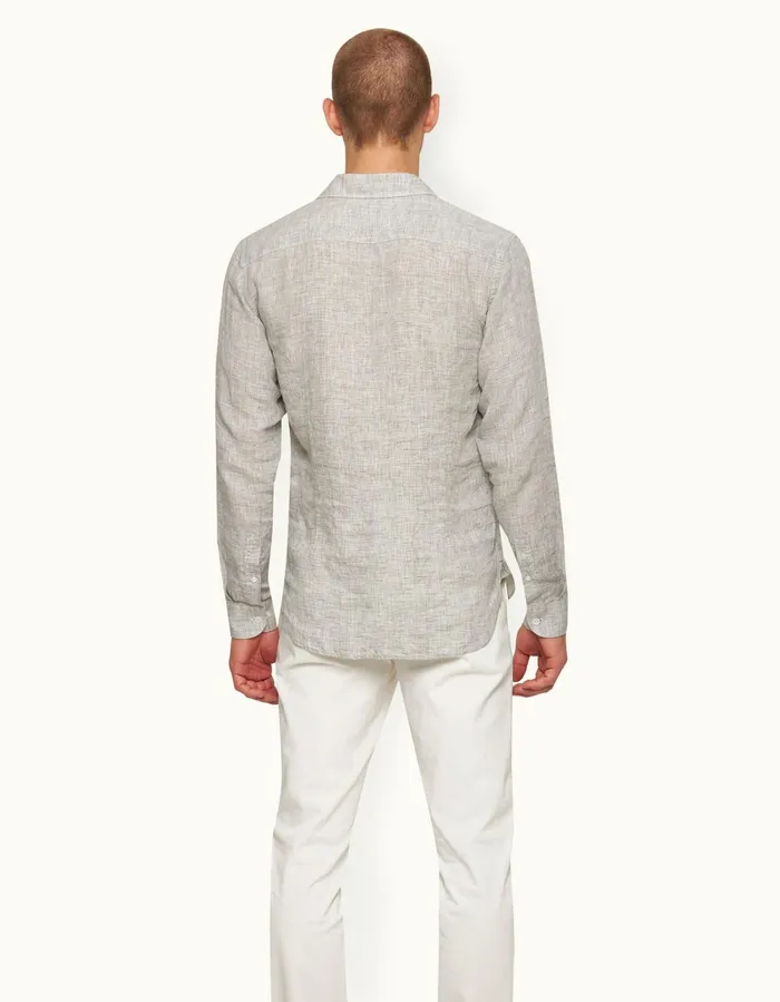 Men Orlebar Brown Shirts Giles Linen Graphitewhite
