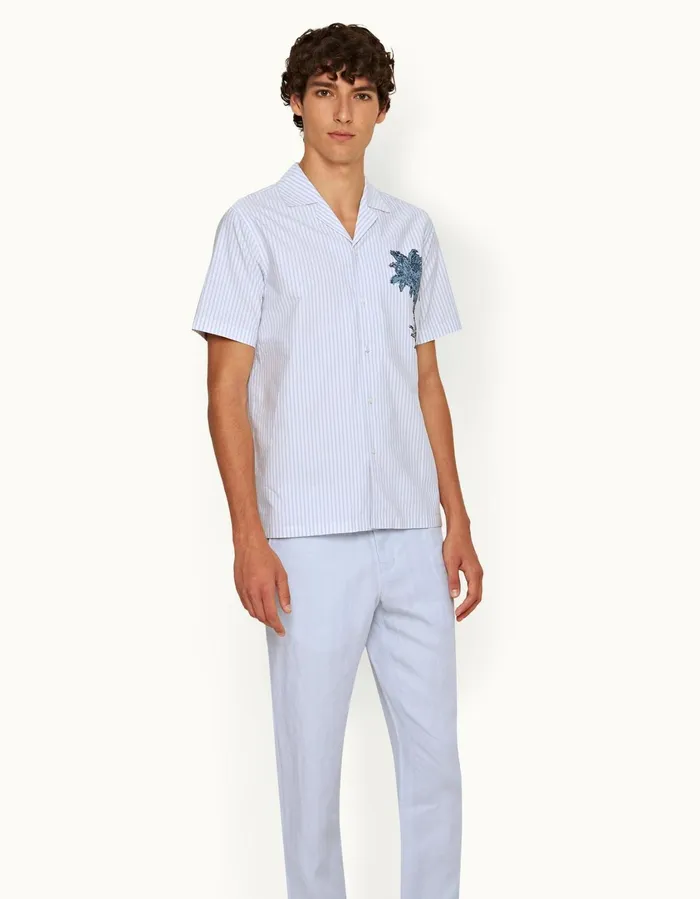 Men Orlebar Brown Shirts Hibbert Light Island Skywhite