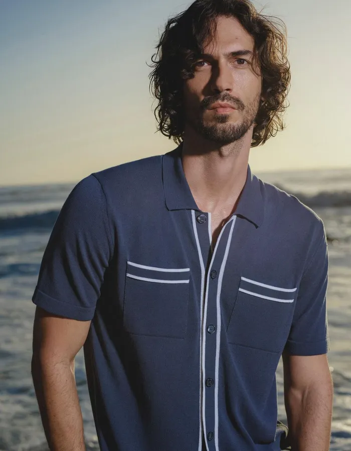 Men Orlebar Brown Shirts Keeling Granitewhite Sand