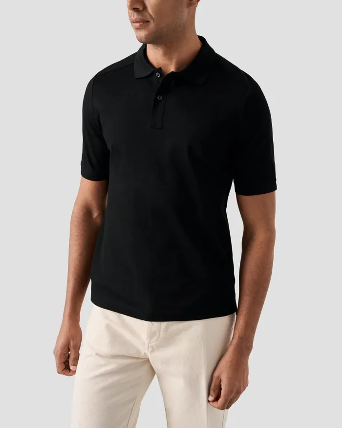 Men Piqu Polo Shirt Black Eton Casual Shirts