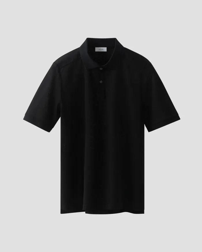 Men Piqu Polo Shirt Black Eton Casual Shirts Men Piqu Polo Shirt Black Eton Casual Shirts