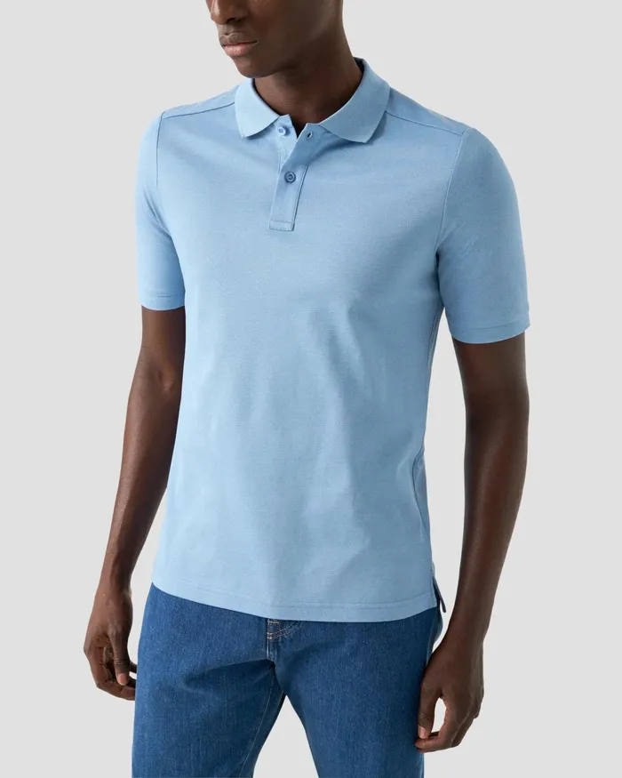 Men Piqu Polo Shirt Blue Eton Casual Shirts