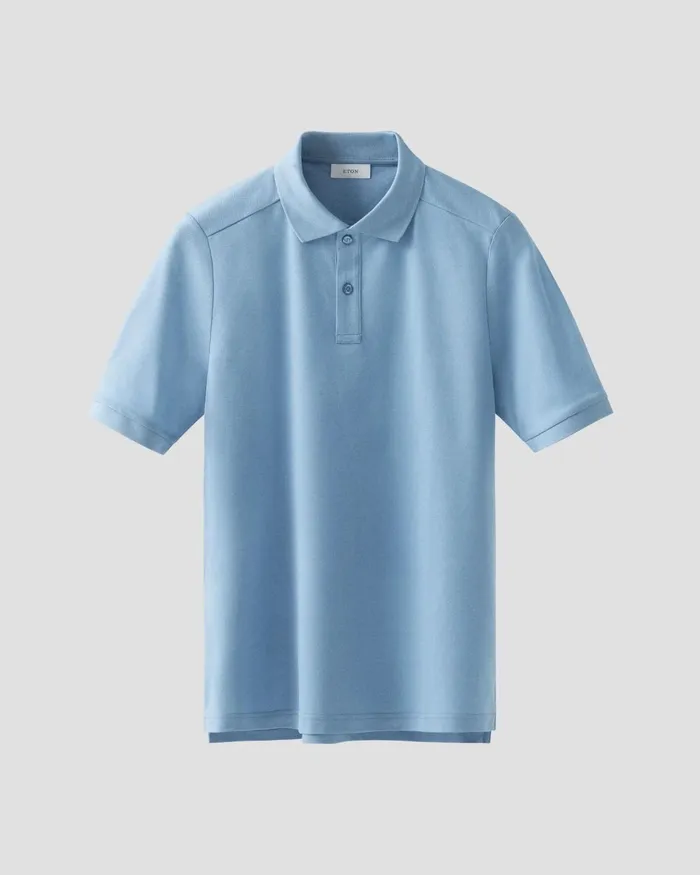 Men Piqu Polo Shirt Blue Eton Casual Shirts Men Piqu Polo Shirt Blue Eton Casual Shirts