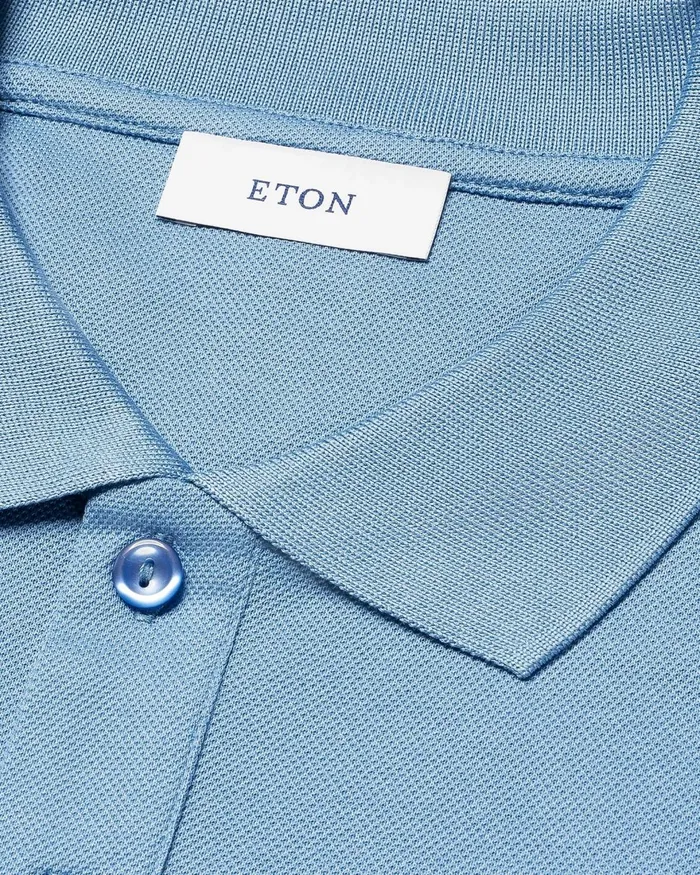 Men Piqu Polo Shirt Blue Eton Casual Shirts Men Piqu Polo Shirt Blue Eton Casual Shirts