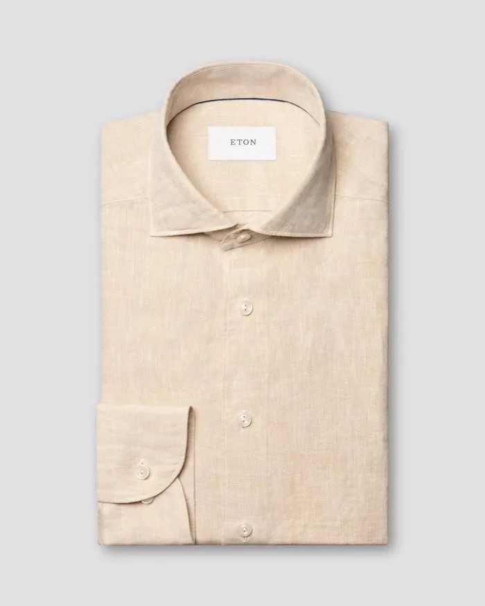 Men Solid Plain Weave Linen Shirt Brown Eton Casual Shirts Men Solid Plain Weave Linen Shirt Brown Eton Casual Shirts