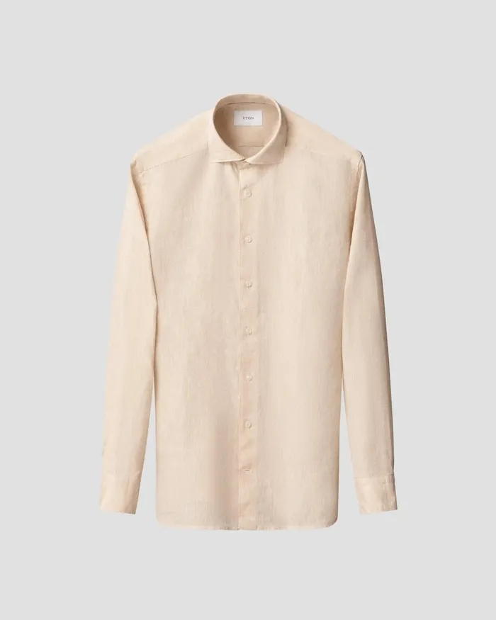 Men Solid Plain Weave Linen Shirt Brown Eton Casual Shirts Men Solid Plain Weave Linen Shirt Brown Eton Casual Shirts
