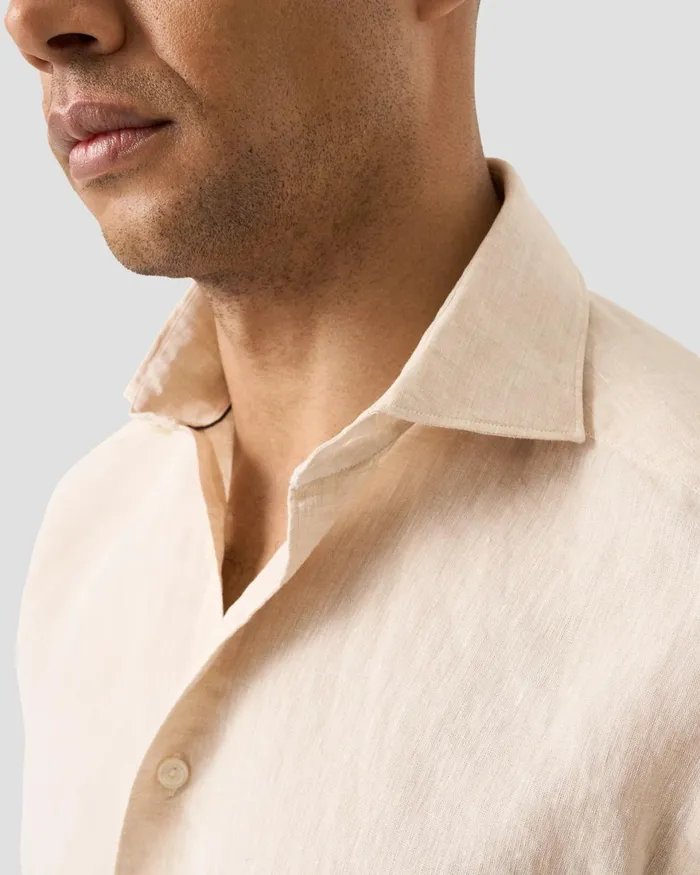Men Solid Plain Weave Linen Shirt Brown Eton Casual Shirts Men Solid Plain Weave Linen Shirt Brown Eton Casual Shirts