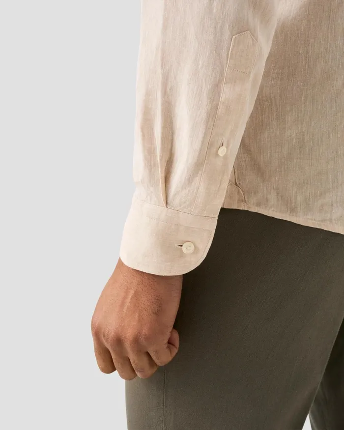 Men Solid Plain Weave Linen Shirt Brown Eton Casual Shirts Men Solid Plain Weave Linen Shirt Brown Eton Casual Shirts