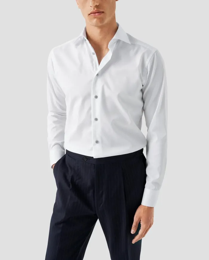 Men Solid Signature Twill Shirt White Eton Dress Shirts