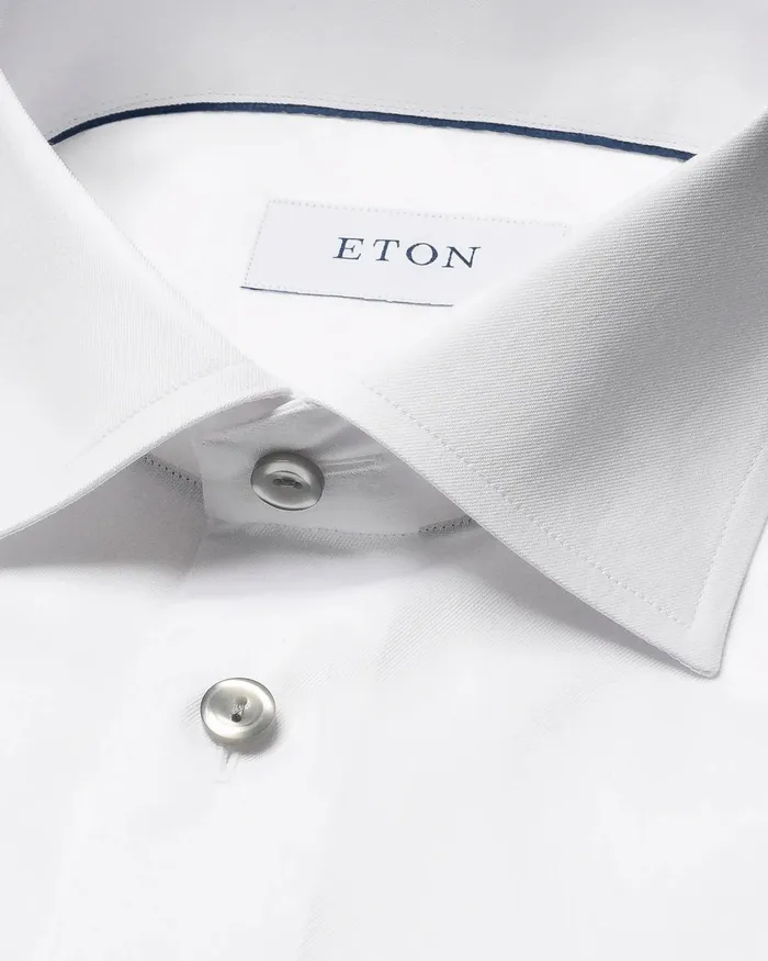 Men Solid Signature Twill Shirt White Eton Dress Shirts