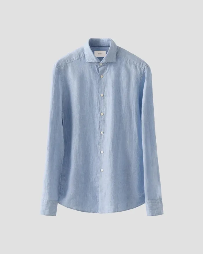 Men Solid Twill Linen Shirt Blue Eton Casual Shirts Men Solid Twill Linen Shirt Blue Eton Casual Shirts